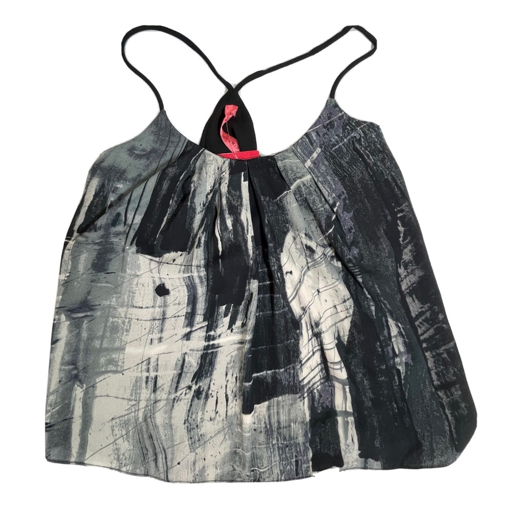 NWT Eight Sixty Gravity Print Cami Top Pleated Gray Black Sz XS